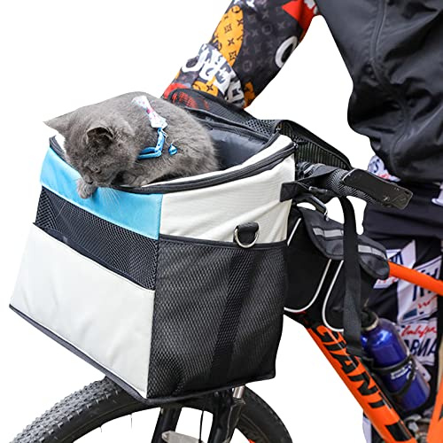 PETCUTE Cestino Anteriore per Bicicletta per Cani Rimovibile,Borsa da Bicicletta per Animali Domestici con Finestra in Rete,Cestino Bici per Cani con Cintura di Sicurezza,per Gatti, Animali Domestici