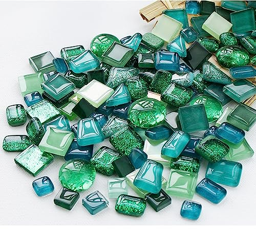 1.1 libbre Pietre del mosaico per i mestieri, pietre di Muggle per i mestieri creativi, mini pietre macchiate della decorazione di vetro per l'esterno,Verde