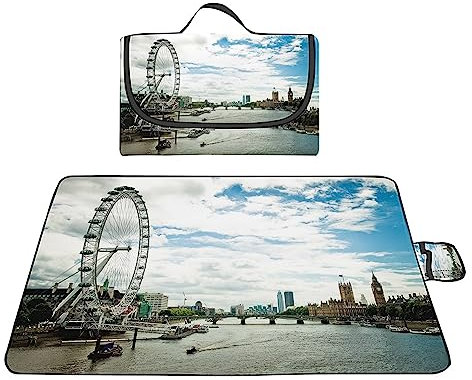 TengYuer Picknickdecke 180x200cm Stranddecke Wasserdicht Sandfrei Isoliert Faltbar Strandmatte mit Tragegriff Outdoor Campingdecke XXL für Camping Parks Strände Picknick Stadtkulisse
