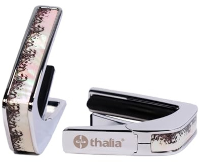 Thalia Kapodaster für Gitarren, Deluxe-Serie, mit 2 universellen OctaveTouch-Bundpolstern, Chrom, White Pearl Waves
