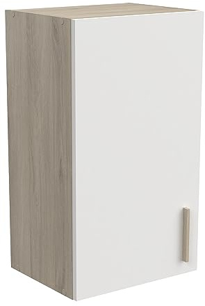 Demeyere Modularer Küchenoberschrank mit 1 Tür – Komplettküche „Origan” – Farben Mattweiß & Eiche – 40 x 30 x 70 cm