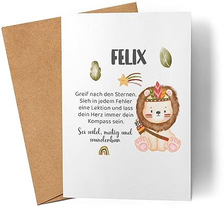 Kiddle-Design Karte Personalisiert Taufe Geburt Einschulung Taufgeschenk Taufkarte Patenkind Glückwünsche Baby Kind mit Löwe