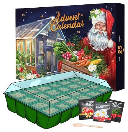 Seeds Advent Calendar 2025 for Garden Gifts - 24 Days Christmas Countdown Advent Calendar with Flower, Vegetable, Herbs Seeds & Greenhouse Grow Kit Birthday Gifts.