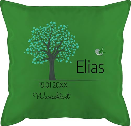 Kissen 50x50 - Lebensbaum Geschenk Taufe mit Name personalisiert I Geburt I Kommunion Datum Geschenk - 50 x 50 cm - Grün - taufgeschenk mädchen personalisierte taufgeschenke konfirmation