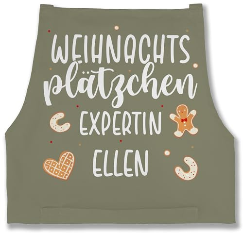 Geschenk mit Namen personalisiert by Shirtracer - Schürze - Weihnachtsschürze Damen Frauen - Weihnachtsplätzchen Expertin personalisiert I Geschenk Backen I Hobbybäcker