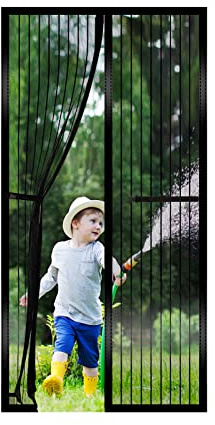 RnCop Magnetic Screen Door fits Door up to 80×200cm, Heavy Duty Fly Screen Door Mesh Screen Curtain - Self Sealing, Hands Free, Frame Hook & Loop-Black