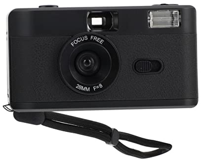 Appareil Photo Rétro 35mm Noir en Abs Flash Intégré | Réutilisable, sans Batterie Incluse, Format Compact pour Pellicule 35mm