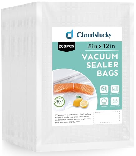 Cloudslucky Vakuumierbeutel Lebensmittel 200 Stück 20×30 cm Vakuumbeutel Gefrierbeutel Profi-beutel für alle Vakuumierer,BPA-frei,Kochfest und Sous Vide Beutel Vakuumierer Bags Vacuum Bags for food