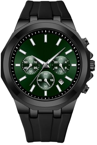 RORIOS Herren Mode Armbanduhren Sport Quarz Uhr Freizeit Silikon Armband Uhr Multifunktional Chronograph Uhr Leuchtend Analog Uhr für Männer Grün