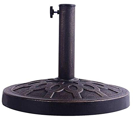 KOMFOTTEU Base de Sombrilla Redonda, Soporte para Sombrilla de 38/48 mm, Pie de Parasol de Resina con Peso de 13 kg, para Jardín, Terraza, Playa, Bronce