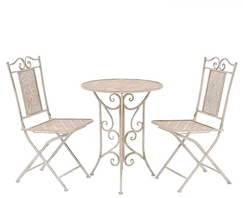ShGaxin 3-TLG. Bistro-Set, Gartenset Tisch Und Stühle, Balkon Möbel Für Kleinen Balkon, Terrassenmöbel, Balkonset, Balkonmöbel, Stahl Weiß