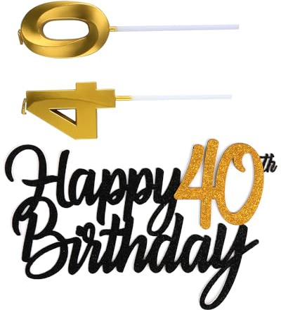 Thyonta 40th Birthday Cake Topper - Personalised Cake Decorations With Birthday Candle for Party Celebration