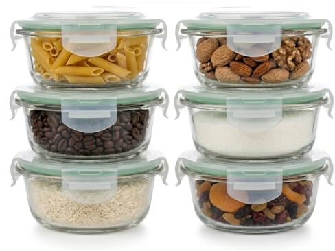 Lettuce Eat® 4 Pack Rectangle Round Glass Food Containers with Lids Airtight Meal Prep Portion Control BPA Free 400Ml