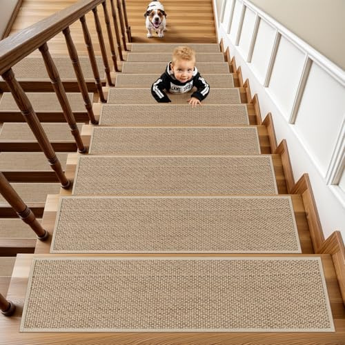 OJIA Stair Treads for Wooden Steps Indoor Washable Stair Carpet Non-Slip 15PCS 30x8 Rubber Backing Stair Mats Stair Runners for Kids, Elders and Dogs, Staircase Step Treads Stair Covers