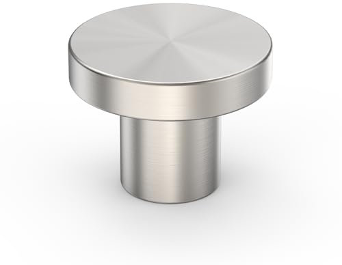 Amerdeco 10 Pack Brushed Satin Nickel Cabinet Knobs Single Hole Cabinet Pulls 1.2 Inch Diameter Round Drawer Knobs and Pulls for Bathroom Cabinets AM025