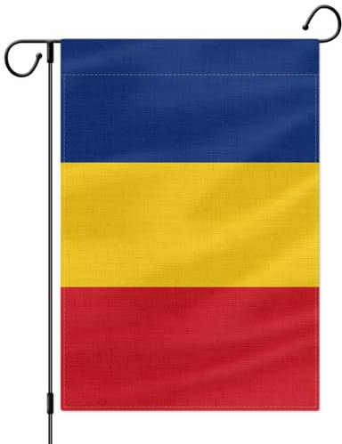 PTEROSAUR Bandera de jardín de Rumania, bandera nacional rumana, arpillera de doble cara de 12 x 18 pulgadas para decoración de casa, patio, césped, interior y exterior