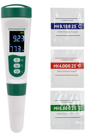 pH Metre, Aideepen 5 en 1 Testeur pH pH/EC/TDS/Salinité/Température Numérique, Rechargeable avec Invite Vocale, Testeur Piscine pour Aquarium, Piscine, Étang, Spa