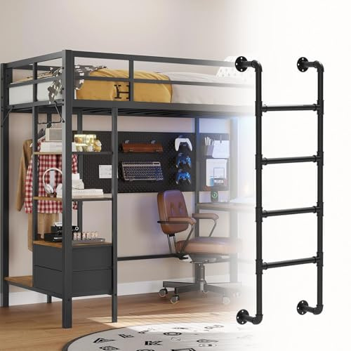 JFUNANQH Scala per Letto a Castello da 3,3 Piedi, 4 Piedi, 5 Piedi, 6 Piedi, 7 Piedi, 8 Piedi, in Metallo Nero, Alta Scala di Sicurezza per Letto, per soffitta, dormitorio, Biblioteca, pont