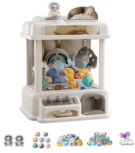 CUCUKAKA Candy Grabber ， Machine à Bonbons avec Musique et Lumières,2 Poupées Panda,25 Peluches,20 Gashapons ， Machine à Griffes électrique pour Garçons Filles Âge 5-8-10-13