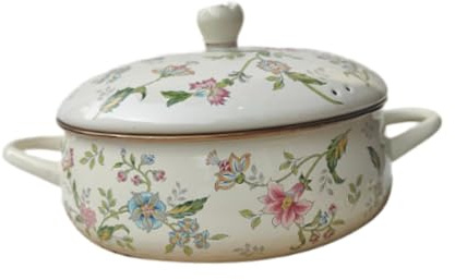 FytStycale Emaille-Kochtopf mit Deckel, Vintage-Blumenmuster, Emaillegeschirr, Küchen-Suppentopf, Suppentopf, Simmertopf für Herd-Induktionsherde