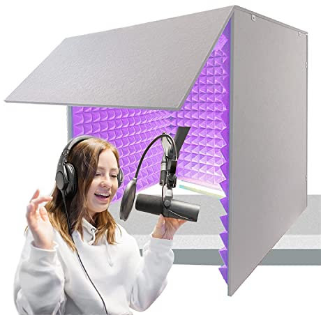 Desktop Sound Proof Foam Panels Soundproof Booth 80 * 80 * 80CM Soundproof Cover Vocal Recording Booth Sound Booth microphone Soundproofing Acoustic Foam Panel for Studio，Purple