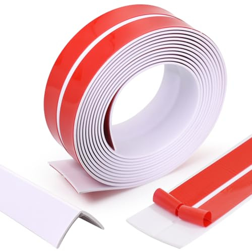 RANJIMA Weichsockelleiste Selbstklebend, Dichtungsband Selbstklebend Kantenschutz Leisten,Wasserdichtes PVC Silikonband,Flexible Knickleiste für Türen Wände Küche (Weiß, 10mmx10mmx4m)
