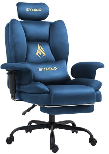Symino Gaming Stuhl Chefsessel Bürostuhl Ergonomisch, Wildlederimitat Sofa-ähnliches Schreibtischstuhl mit Fußstütze Höhenverstellbarer Office Chair Computerstuhl 130kg, Blau