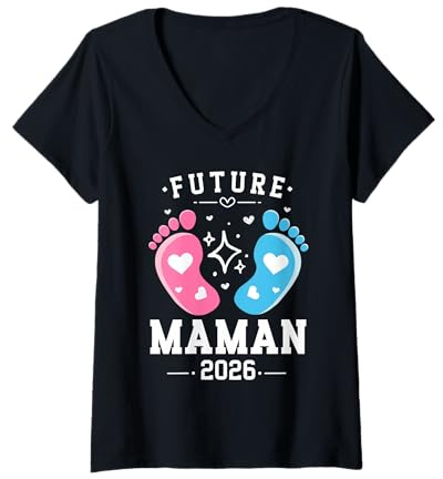 Femme femme enceinte Future Maman 2026 annonce grossesse original T-Shirt avec Col en V
