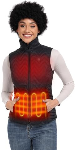 ORORO Women's Quilted Heated Gilet with Power Bank, Lightweight Heated Chevron Quilted Vest (Black,S)