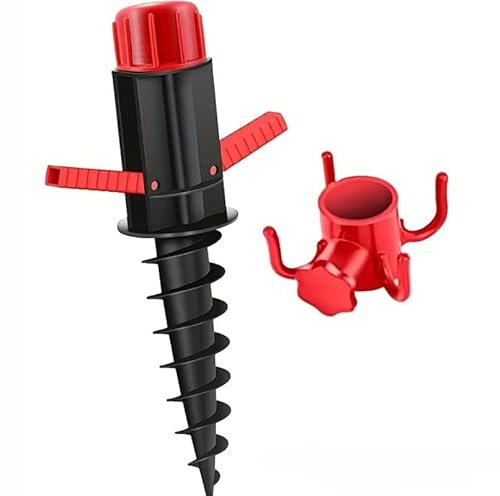 Constprog Windproof Beach Umbrella Anchor Holder & Ground Plug - Heavy-Duty Plastic Wind-Resistant Anchor with 1 Hook, Easy to Use Sand Anchor for Beach, Patio, Poolside Umbrellas (Black&Red)