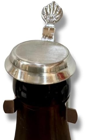 Bierflaschenverschluss mit Zinndeckel, Flach, Gravierbar, Dekoratives Design mit Muschelgriff, Silberfarbig