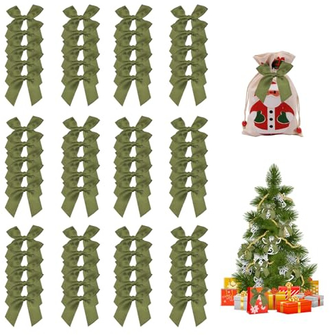 ZHERIKAH 60 Piezas Lazos Arbol Navidad, 7 * 7CM Lazo Regalo, Lazos para Regalo, para Navidad, Decoración de Bodas, Fabricación de Tarjetas, Adornos de Costura, Embalaje de Regalo, Verde