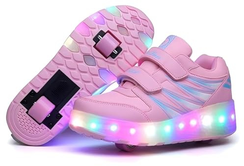 Kinder Schuhe mit leuchtenden LED-Rollen, Sneakers mit USB, wiederaufladbar, Doppelrad, Outdoor, Skateboard