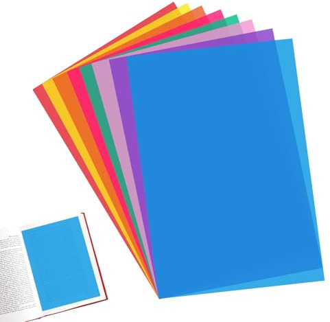 Dyslexia Overlays, 8Pcs A4 Coloured Dyslexia Aids for Children, Reading Ruler for Reading Aids Adults Children Coloured Overlays for ADHD Visual Stress Irlens Syndrome