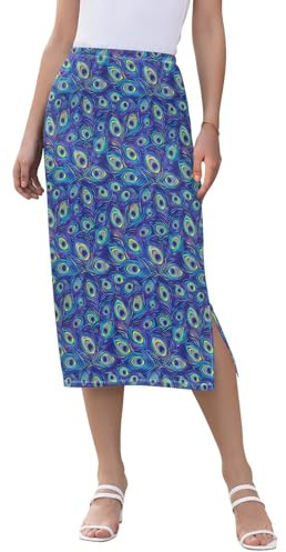 Yuiboo Falda elástica para mujer, longitud media, moderna, con abertura para verano, color azul pavo real, Varios colores, M