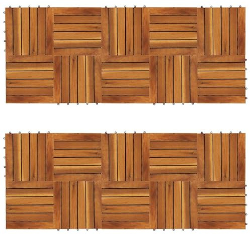 Mokuyary Lot de 20 dalles de terrasse - Motif vertical - 30 x 30 cm - En bois d'acacia - Revêtement de sol - Pour jardin, terrasse, balcon