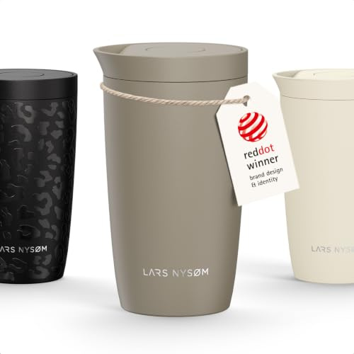 LARS NYSØM Termomugg 350ml - Kaffemugg to go med Quick-Press Lock | Dubbelväggig vakuumisolering - 4h varmt, 8h kallt - Läckagesäker, passar i mugghållare - Hållbart 18/8 rostfritt stål