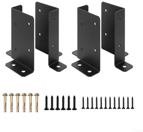 Lot de 4 supports de base réglables en métal pour poteaux de 2 x 4 et 4 x 6 en bois, clôture, terrasse, balustrade, boîte aux lettres, accessoires de structure de jardin noir