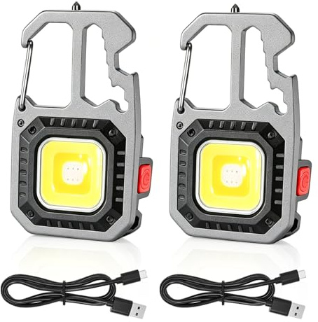 TaimeiMao Lot de 2 mini lampes de travail LED portables COB - 7 modes - 800 lumens - Lampes d'inspection rechargeables avec décapsuleur - Pour camping, randonnée, réparation