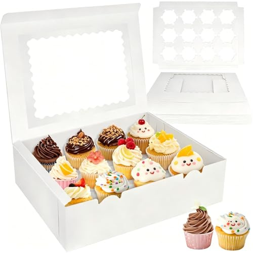 Otauoaea 10Stk Cupcake Transportbox, 12 Löcher Cupcake Muffin Transportbox