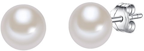 Valero Pearls Damen-Ohrstecker Hochwertige Süßwasser-Zuchtperlen ca. 7 mm Button weiß 925 Sterling Silber - Perlenohrstecker mit echten Perlen