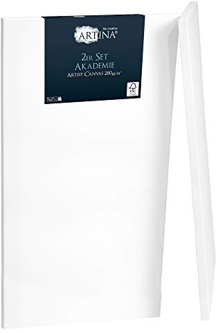 Keilrahmen Leinwand zum Bemalen 60x90 cm – Artina FSC® 2er Set bespannte Keilrahmen Leinwände zum malen für Acrylfarben Canvas 100% Baumwolle – Acryl Leinwand Rahmen