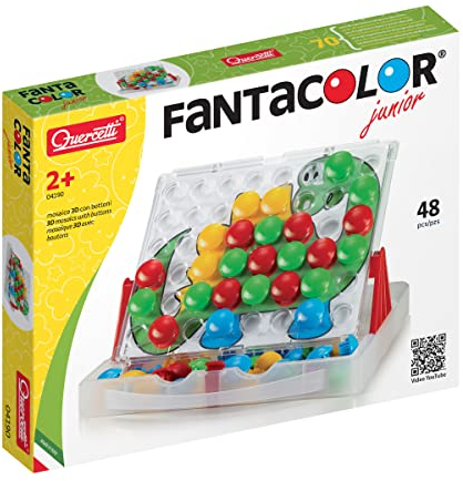 Quercetti Fantacolor Junior 48, Montessori Spielzeug 2 Jahre, Mosaik Spiel mit Magnetspiel Funktion, Lernspiele Kinder, Reisespiele, Geschenk Mädchen