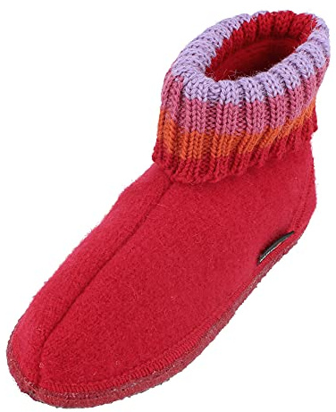 HAFLINGER Hüttenschuh Paul mit Kragen aus reiner Schurwolle Rot (Ziegelrot 85), EU Gr. 38