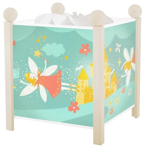 Trousselier - Elfen Prinzessin - Nachtlicht - Magische Laterne - Ideales Geburtsgeschenk - Farbe Holz weiß - animierte Bilder - beruhigendes Licht - 12V 10W Glühbirne inklusive - EU Stecker