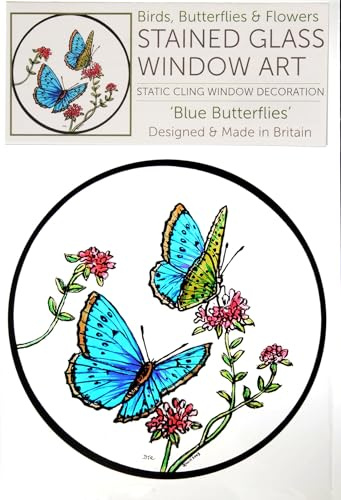 STAINED GLASS WINDOW ART - STATIC CLING DECORATION - BLUE BUTTERFLIES