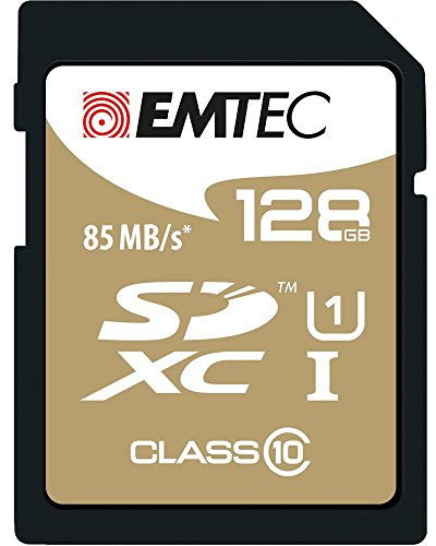 EMTEC, ECMSD128GHC10GP, Carte SD 128 Go Classe 10 UHS-I U1 avec adaptateur, vitesse de lecture jusqu'à 90MB/s, idéale pour photos et vidéos HD, compatible SDHC/SDXC - 128 Go, Noir
