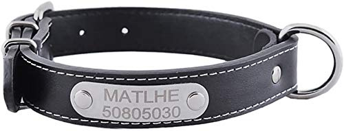 FakeFace Hundehalsband mit Name Gravur Personalisierte Hunde Haustier Echtes Leder Halsband Haustiername und Telefonnummer Marke Schwarz