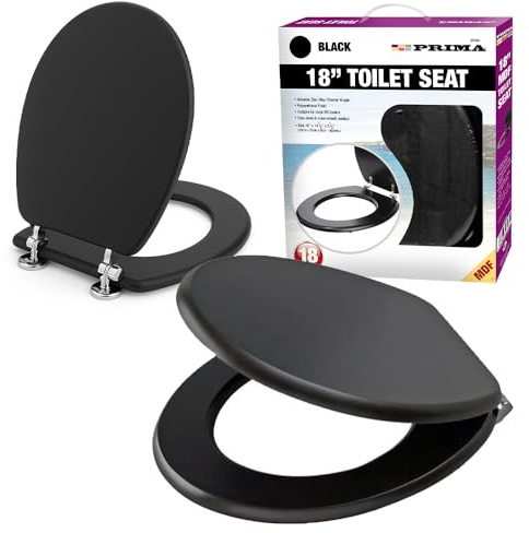 18 Black Wooden Toilet Seat - Bathroom Wc with Fittings Easy Clean Heavy Duty Inch | Strong Quality Durable Long Lasting | Easy Clean Wipe Smooth Surface