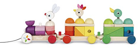 Janod - Zigolos Großer bunter Holzzug, 2-in-1-Nachziehspielzeug, frühkindliches Lernen, entwickelt motorische Fähigkeiten, Farbe auf Wasserbasis, FSC-zertifiziert, ab 1 Jahr, J08202